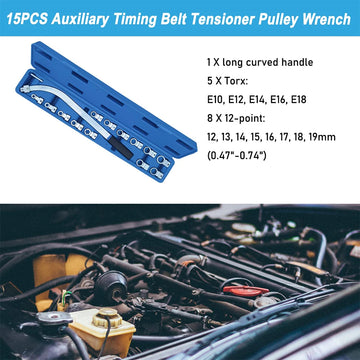 Podofo 15Pcs Auxiliary Timing Belt Tensioner Pulley French Set 12mm-19mm E10-E18 12-Point Tool Kit for Most Vehicle Types Apsilon