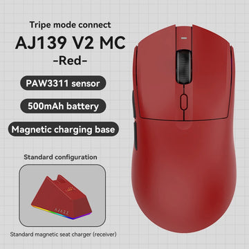 AJAZZ AJ139 V2 MC PAW3311 Wireless Gaming Mouse with RGB Magnetic Charging Base 24000DPI Bluetooth/Wired Mice,PC Gamer Apsilon