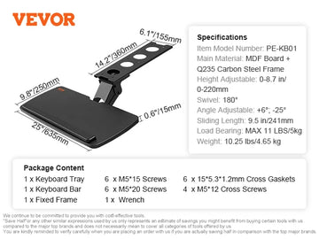 SucceBuy Keyboard Tray under Desk Adjustable Height & Angle Keyboard Tray Slide out & Holder for Typing in Home and Office Work Apsilon