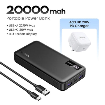 UGREEN 20000mAh PD 20W Power Bank Fast Charge Portable PowerBank for iPhone 17 16 15 Pro Max Xiaomi Phone External Battery 30W Apsilon