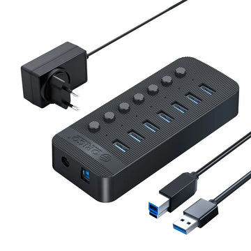 ORICO USB3.0 Hub Aluminum Industrial 7-Port Splitter Split Switch with 12v Power Adapter for Macbook Mobile Phone Tablets Apsilon
