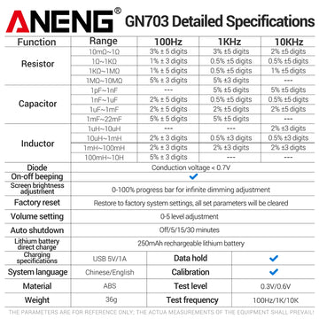 ANENG GN703 Smart Tweezers LCR Meter Professional SMD ESR Test Capacitance Resistance Inductance Digital LCR Bridge Calibration Apsilon