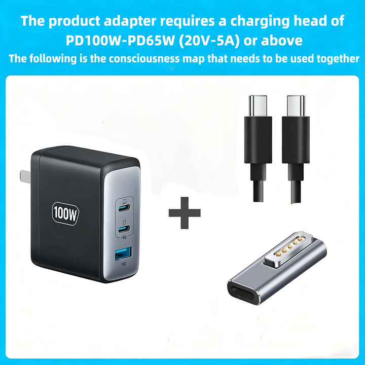 USB Type-C Magnetic PD Adapter for Magsafe 1 2 MacBook Air Pro LED Indicator 100W Fast Charging Magnetic Plug Adapter Apsilon