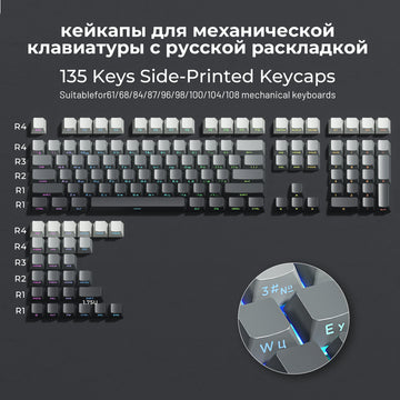 XVX Russian 135 Keys Side Print Shine Through Keycaps for Mechanical Keyboard PBT Gray Keycap RU Layout with Backlight Apsilon