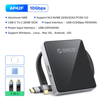 ORICO Magnetic M.2 2230/2242 NVMe SSD Enclosure for iPhone 4K ProRes Recording ith SD/TF 3.0 Card Reader PD100W Charging Port Apsilon
