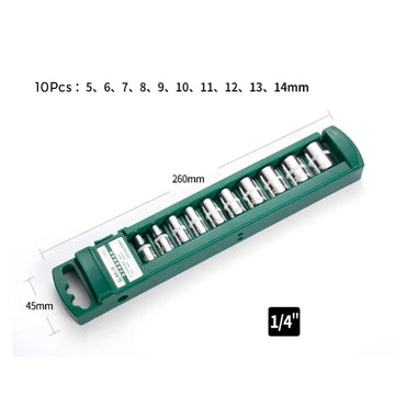 Hex Socket Wrench Head Set 1/4 3/8 1/2 Short Long Socket Deep Nut Driver Sleeve Spanner End Ratchet Tool With Holder Apsilon