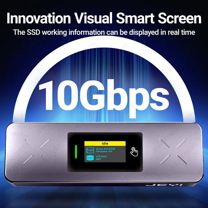 JEYI Visual Smart M.2 NVMe / SATA SSD Enclosure, USB 3.2 Gen 2 10Gbps, External M2 Adapter Case Support M-Key B +M Key UASP Trim