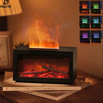 Fireplace Humidifier Aroma Flame Humidifier Fragrance Diffuser Aromatherapy Essential Oil Diffuser Fire Humidifier for Home Room Apsilon