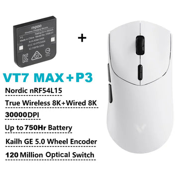 Rapoo VT7 MAX /VT7 Wireless Gaming Mouse True 8K Wireless Polling Rate 53g Lightweight Up to 750Hr Battery Life Apsilon