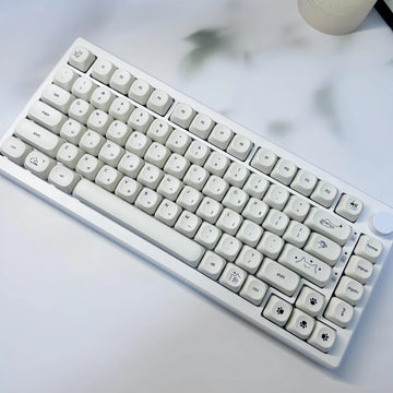 MAIMOOO Simple Milky White Cute Cat Keycap 124Keys PBT Custom MOA Profile Korean Russian French Keycaps for Mechanical Keyboard Apsilon
