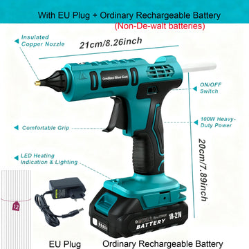 100W Cordless Hot Glue Gun for DeWalt 20V Battery (NO Battery) Wireless Power Glue Gun Full Size with 12pcs Glue Sticks(11mm) Apsilon