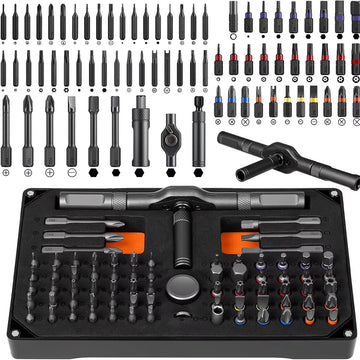 74 In 1 Ratchet Screwdriver Set Magnetic Precision Bit Kit Detachable T Handle Portable Repair Tool for Phone Laptop Computer Eyeglasses Bicycle Electronics DIY Home Maintenance Multi Function Hand Tools Torx Hex Phillips Scr Apsilon