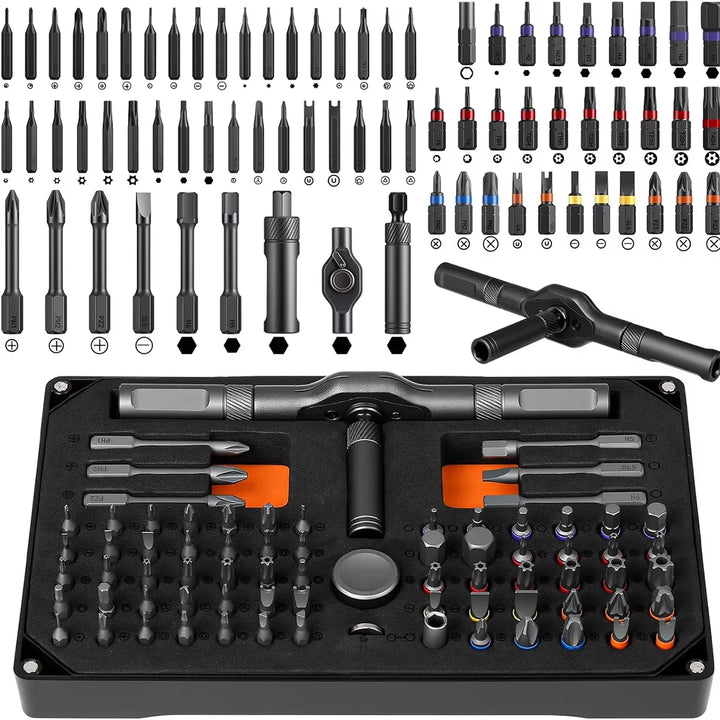 74 In 1 Ratchet Screwdriver Set Magnetic Precision Bit Kit Detachable T Handle Portable Repair Tool for Phone Laptop Computer Eyeglasses Bicycle Electronics DIY Home Maintenance Multi Function Hand Tools Torx Hex Phillips Scr Apsilon