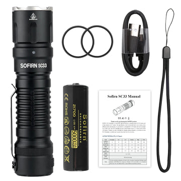 Sofirn SC33 XHP70.3 HI LED Flashlight Tactical 5200lm Powerful 21700 USB C Rechargeable Torch with Tail E-switch Outdoor Light Apsilon