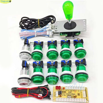 2 Player DIY Arcade Game Kit for PC Raspberry Pi with LED Push Buttons American Style Joystick USB Encoder Cables Mame Jamma Apsilon