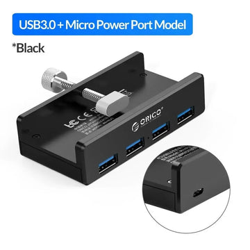 ORICO MH4PU 5GBPS Data Transmission Hub Aluminum 4 Ports USB 3.0 Clip HUB with Power Supply High Speed for MAC OS PC Apsilon