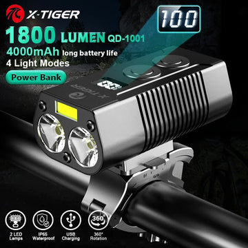 X-TIGER Bike Light Set Powerful USB Rechargeable Bright 10000mAh Bicycle Front Lights IPX5 Waterproof Front Lamp Cycling Apsilon