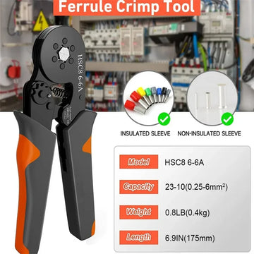 Hexagonal Self-Adjustable Ratchet Ferrule Crimping Tool Kit 23-10AWG 0.25-6mm² Crimper Kit with 400-2000pcs Wire Terminals Apsilon