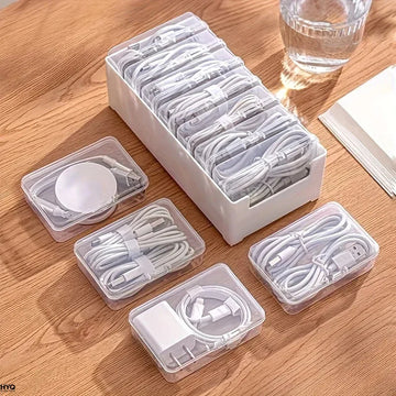 Data Cable Storage Box with 7 Small Compartment Boxes, Desktop Cable Organizer for Office Desk Apsilon