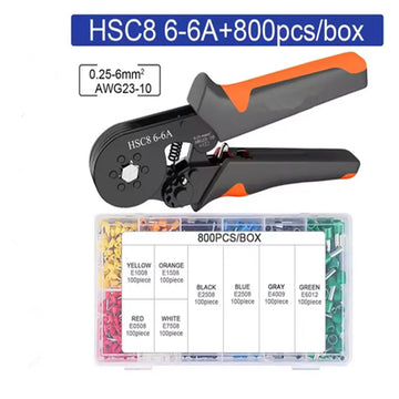Hexagonal Self-Adjustable Ratchet Ferrule Crimping Tool Kit 23-10AWG 0.25-6mm² Crimper Kit with 400-2000pcs Wire Terminals Apsilon