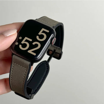 Leather+Silicone Strap For Apple Watch Band Ultra 49mm 44mm 45mm 41mm 46mm 40mm 42mm Magnetic Bracelet iwatch Series 10 9 8 7 6 Apsilon