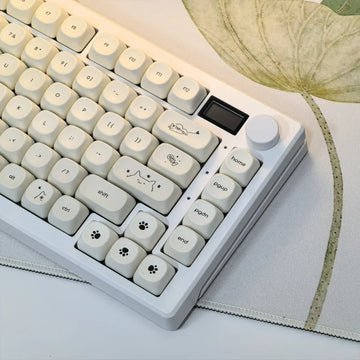 MAIMOOO Simple Milky White Cute Cat Keycap 124Keys PBT Custom MOA Profile Korean Russian French Keycaps for Mechanical Keyboard Apsilon