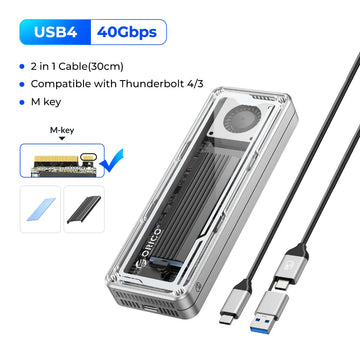 ORICO 40Gbps USB4 M.2 SSD Enclosure 8TB with with Cooling Fan PCIe4.0 NVME Enclosure Aluminum Compatible Thunderbolt 3/4 for Mac Apsilon