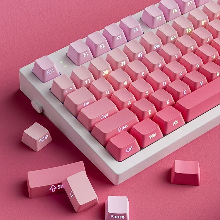 133 Keys Double Shot Shine Through Keycaps Strawberry Pink Side Print PBT Keycaps Cherry Profile for MX Switches Gaming Keyboard Apsilon