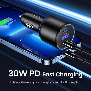 UGREEN 130W USB C Car Charger For Xiaomi iPhone 17 Samsung Galaxy S25 Laptops Tabet PD3.0 Fast Charging USB Type C Car Charger Apsilon