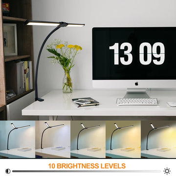 Eye-care LED Clip Metal Desk Lamp 3 Colors Adjustable 10 Brightness Levels Flexible Rotating Lamp Head for Home Reading PC Game Apsilon