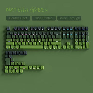 135 Keys Gradient Green Shine Through Keycaps Side Printed PBT Double Shot Keycaps OEM Profile for MX Switches Gaming Keyboards Apsilon
