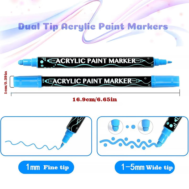 Dual Tip Acrylic Paint Pens Set - 12/24/36/48 Colors for Wood Canvas Stone Rock Painting Glass Ceramic DIY Crafts Markers