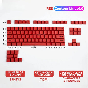 Red Contour Side Printed Shine Through Keycaps Cherry Profile Double Shot PBT Keycap for Gateron MX Switches Mechanical Keyboard Apsilon