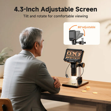 Digital Microscope with 4.3inch IPS Screen 1600X Coin Mirroscope with Lights 1920P HD Video Microscope for PCB, Coins, Plants Apsilon
