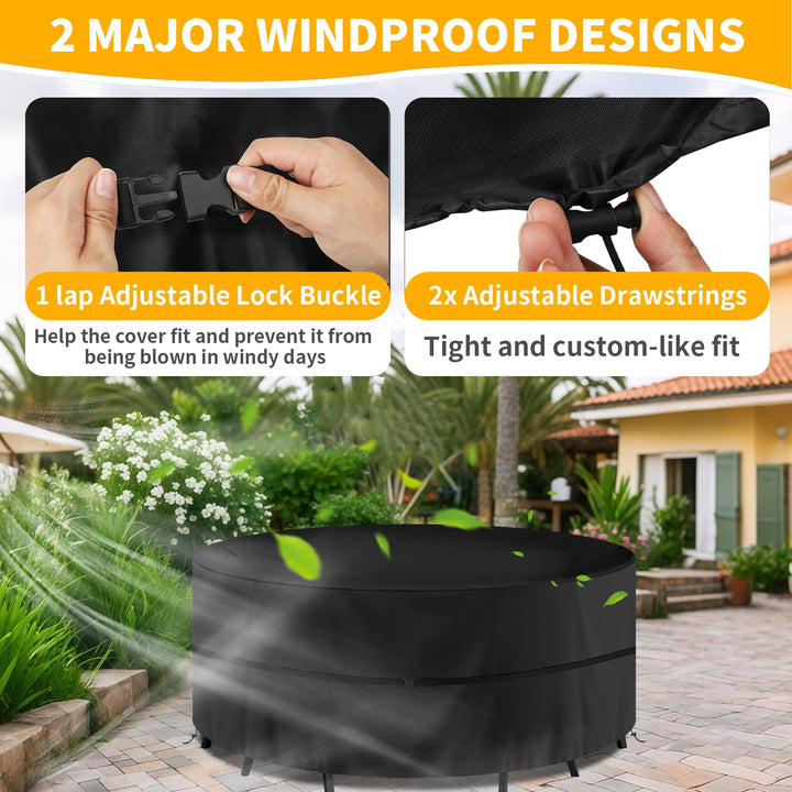 Round Waterproof Garden Furniture Covers Outdoor Patio Circular Table Chair Cover Oxford Cloth Windproof Anti-UV RipProof Apsilon