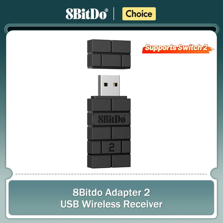 8BitDo USB Wireless Bluetooth Adapter 2 Receiver for Nintendo Switch 1, 2 PS1 Raspberry Pi Mini PS4 Controller for PS5 Handle Apsilon