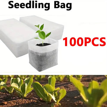 100pcs Biodegradable Seed Nursery Bags, Non-Woven Plants GrowBags, Fabric Seedling Pots Plants Pouch, Home Garden Supply Apsilon