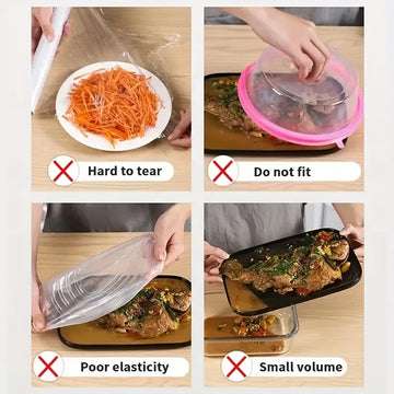 100pcs Disposable Food Cover Saran Wrap Bowel Cover Food Grade Fresh-keeping Plastic Bag Kitchen Storage Accessories Apsilon