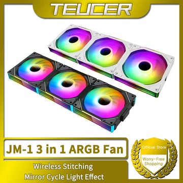 TEUCER JM-1 ARGB Fan 3 in 1 RGB Mirror Cycle Light Effect 800-2000RPM PWM Water Cooling 360mm  PC Cooler Fan Kit Apsilon