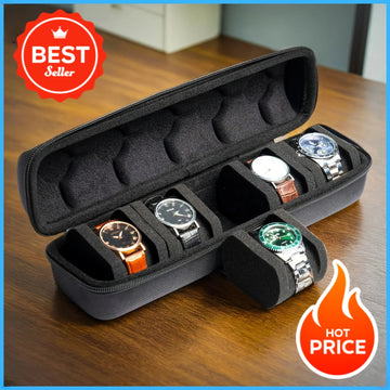 1pc 5-Slot Watch Case | Hard Shell Travel Organizer with Pillow Insert - Gift Ready (Black),suitable for smart watch storage Apsilon