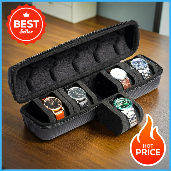 1pc 5-Slot Watch Case | Hard Shell Travel Organizer with Pillow Insert - Gift Ready (Black),suitable for smart watch storage Apsilon