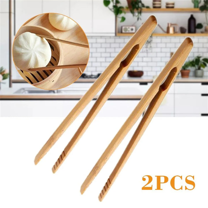 2Pcs 18cm Bamboo Wood Wooden Food Toast Salad Tongs Toaster Bacon Sugar Ice Tea Tong Tea Clips Teaware For Kitchen Apsilon