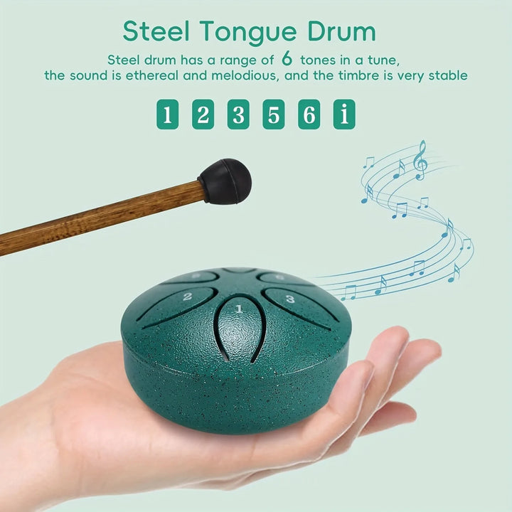 3 Inch Steel Tongue Drum - 6 Tone Handheld Instrument for Meditation & Yoga, Perfect Musical Gift for Beginners Apsilon
