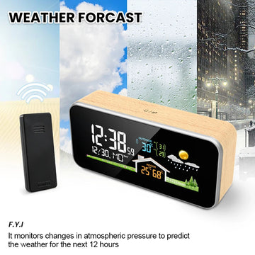 Wireless Weather Station Wooden Alarm Clock Digital Thermometer Humidity Temperature Wireless Sensor Home TimeWatch Desktop Apsilon