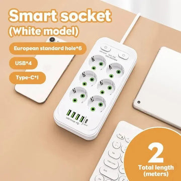 EU plug and socket 4 sockets, multi plug wall power plug and socket without extension cable or USB and Type-C port Apsilon