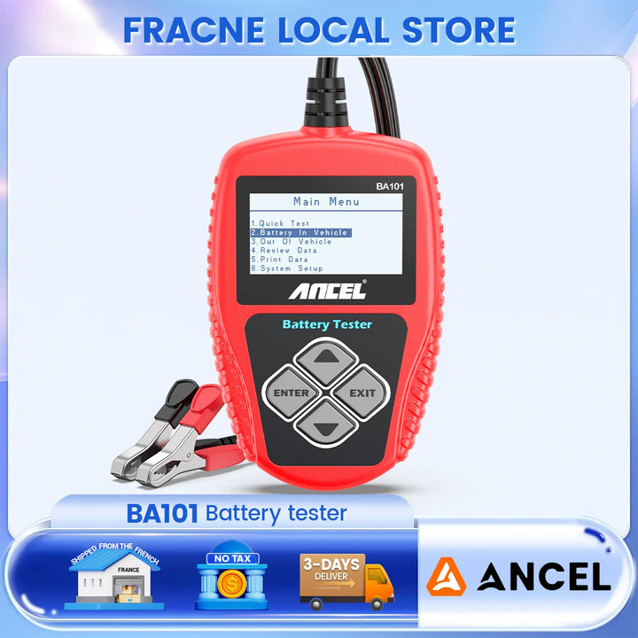ANCEL BA101 Car Battery Tester 12V Digital Automotive Alternator Meter Diagnostic Tool 100-2000 CCA Load Capacity Charging Apsilon