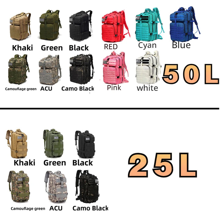 25L/50L 1000D Nylon Waterproof Trekking Fishing Hunting Bag Backpack Outdoor Rucksacks Tactical Sports Camping Hiking Apsilon