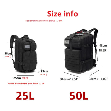 25L/50L 1000D Nylon Waterproof Trekking Fishing Hunting Bag Backpack Outdoor Rucksacks Tactical Sports Camping Hiking Apsilon