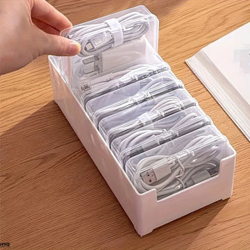 Data Cable Storage Box with 7 Small Compartment Boxes, Desktop Cable Organizer for Office Desk Apsilon