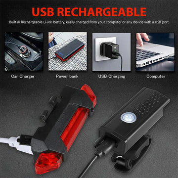 Bike Light Set Bicycle Headlight Taillight Rechargeable Front and Rear Set MTB Bike Flashlight Cycling Lamp Bicycle Accessories Apsilon